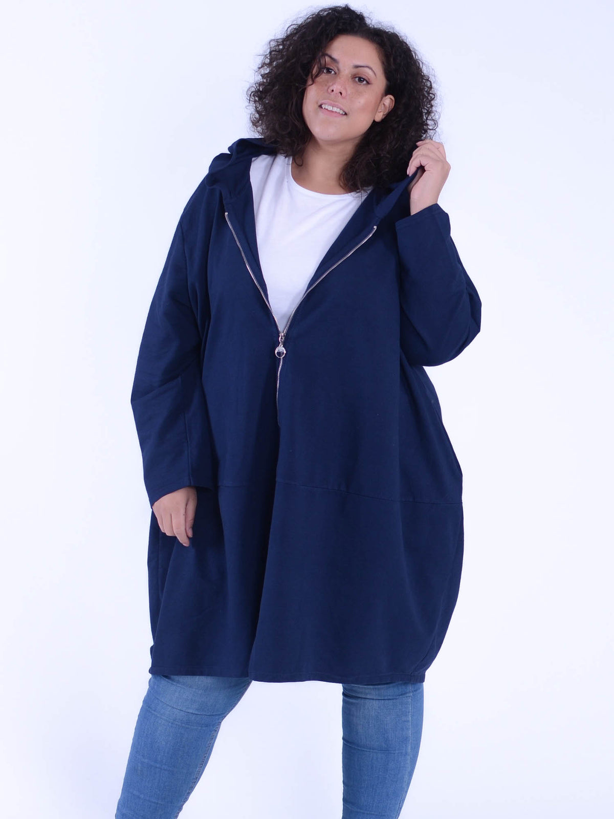 OCTAVIA - Long Cotton Hooded Zip up Jacket - 9821 - Pure Plus Clothing