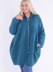 Oversize Long Cotton Hooded Zip up Jacket - 9821 - Pure Plus Clothing