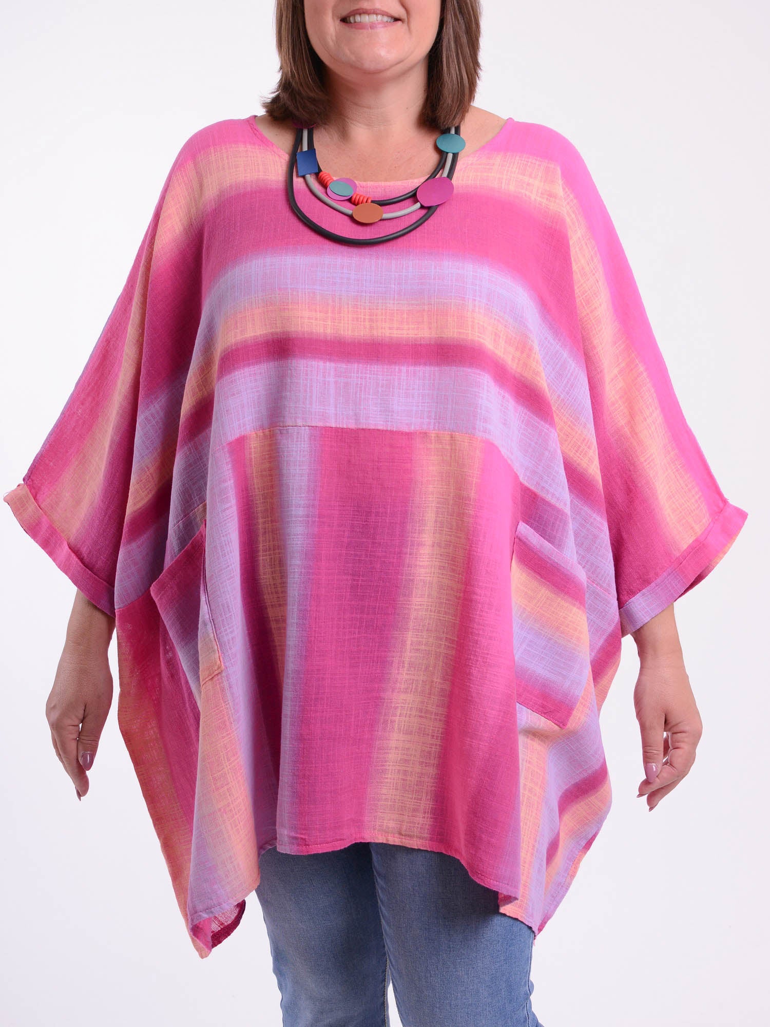Lagenlook Oversized Cotton Striped Tunic -10077 STRIPE, Tops & Shirts, Pure Plus Clothing, Lagenlook Clothing, Plus Size Fashion, Over 50 Fashion