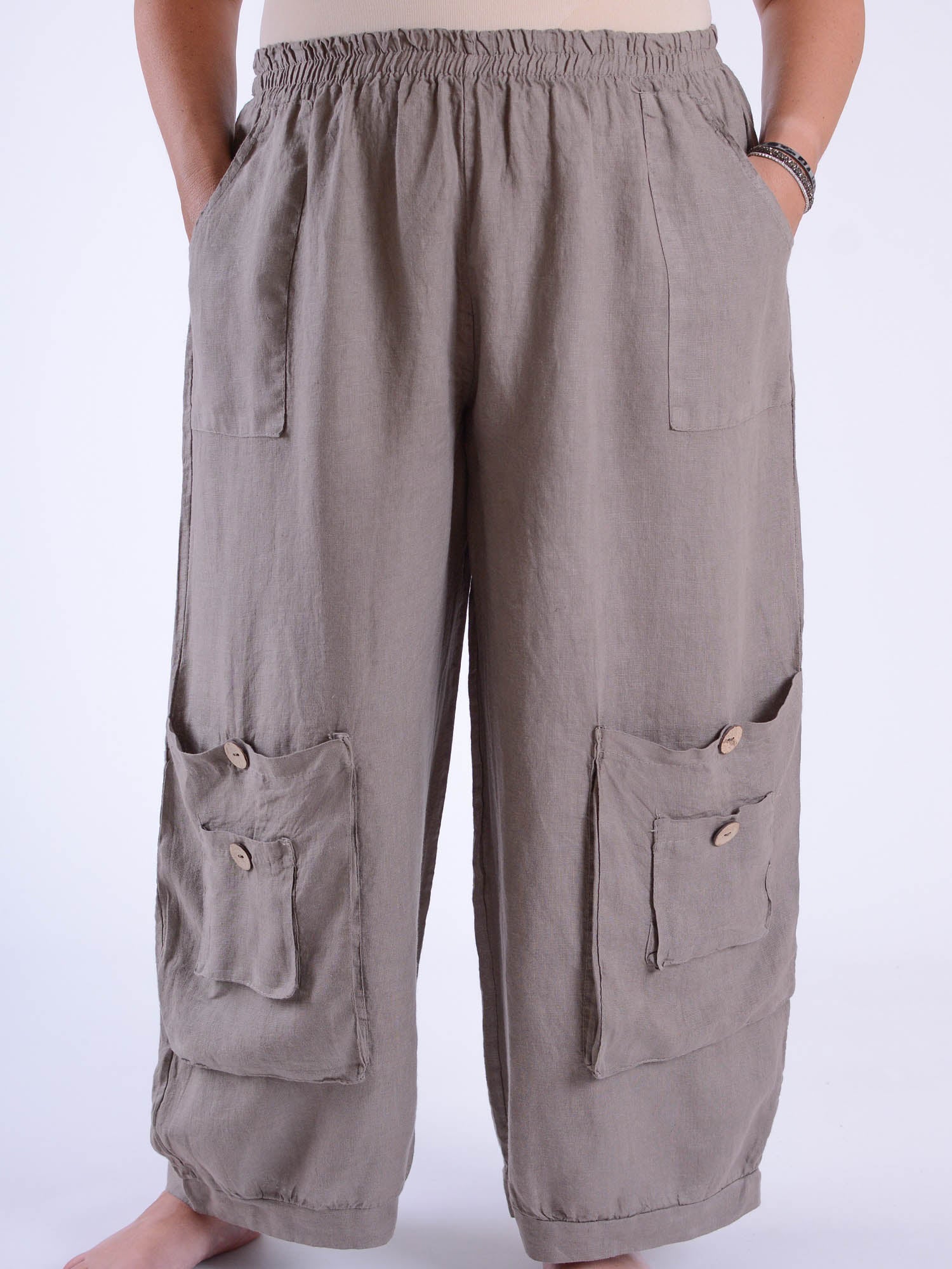 Linen Trousers with button pockets - 10034, Trousers, Pure Plus Clothing, Lagenlook Clothing, Plus Size Fashion, Over 50 Fashion