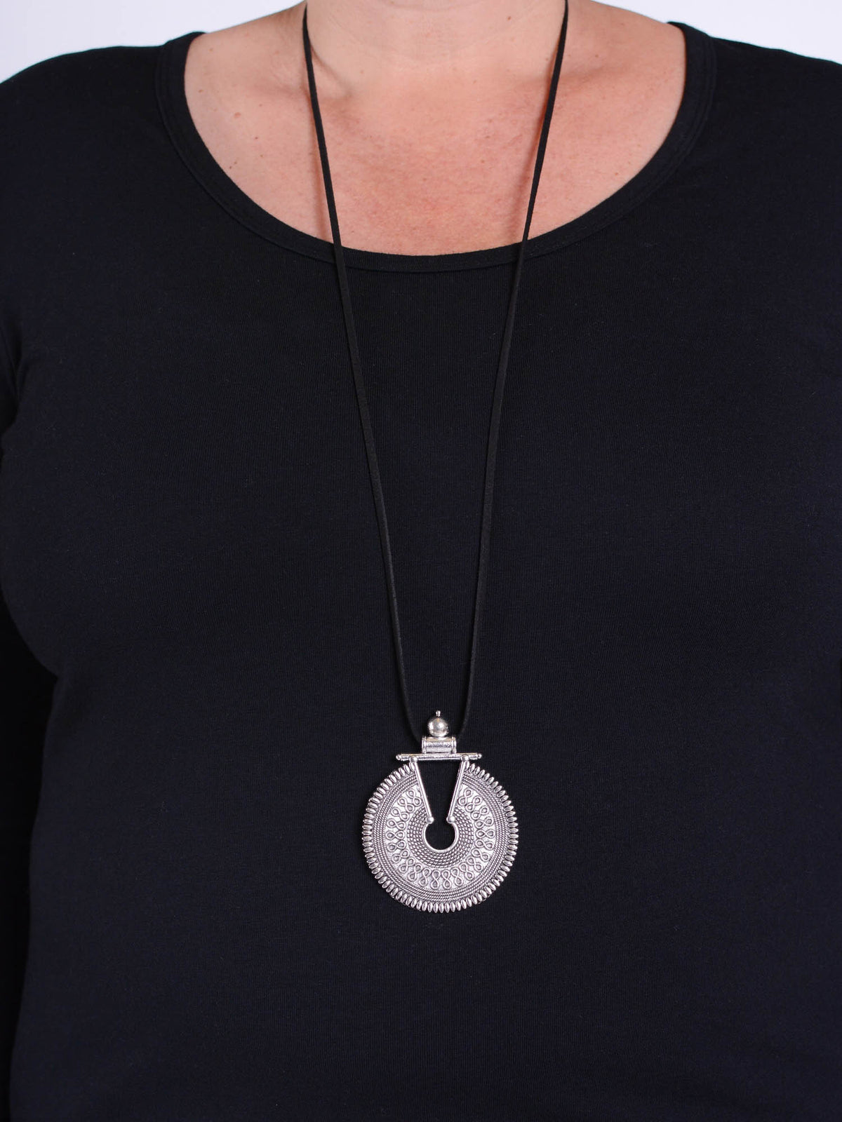 Necklace  - Black Suede Necklace with Disc Pendant - CAT2, Necklaces & Pendants, Pure Plus Clothing, Lagenlook Clothing, Plus Size Fashion, Over 50 Fashion