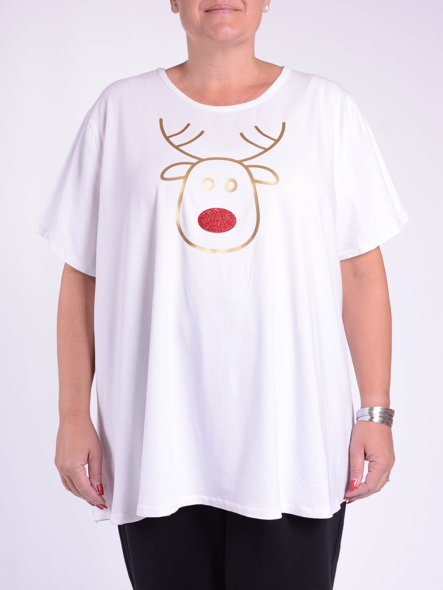 Christmas Swing T Shirt - Round Neck 10516 RUDOLPH, Tops & Shirts, Pure Plus Clothing, Lagenlook Clothing, Plus Size Fashion, Over 50 Fashion