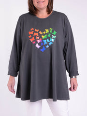 Cotton Swing Top Round Neck Long Sleeve - 20516 BUTTERFLIES, Tops & Shirts, Pure Plus Clothing, Lagenlook Clothing, Plus Size Fashion, Over 50 Fashion