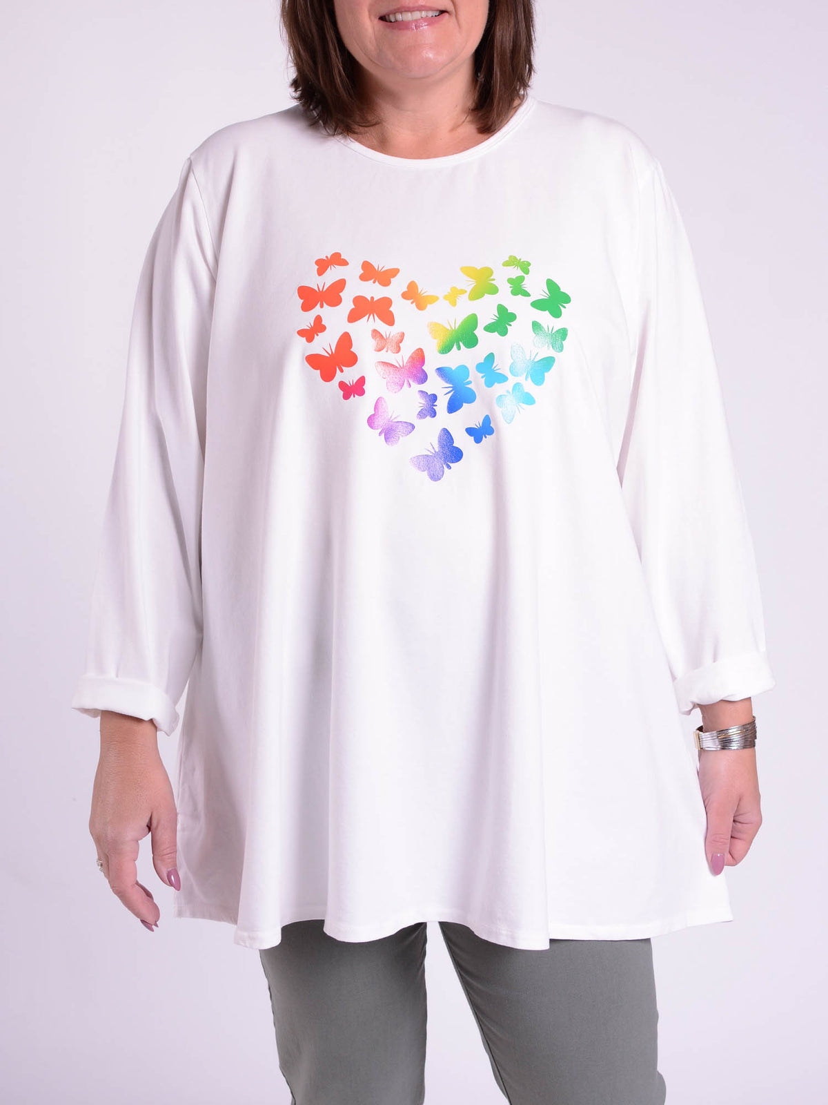 Cotton Swing Top Round Neck Long Sleeve - 20516 BUTTERFLIES, Tops & Shirts, Pure Plus Clothing, Lagenlook Clothing, Plus Size Fashion, Over 50 Fashion