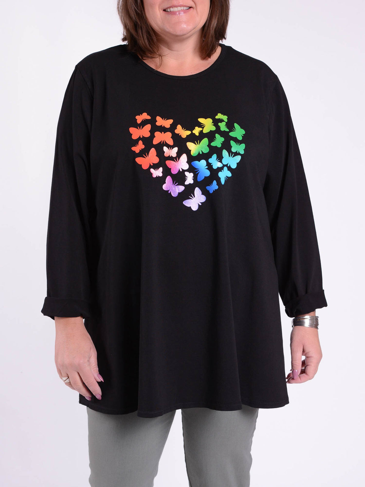 Cotton Swing Top Round Neck Long Sleeve - 20516 BUTTERFLIES, Tops & Shirts, Pure Plus Clothing, Lagenlook Clothing, Plus Size Fashion, Over 50 Fashion