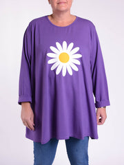 Cotton Swing Top Round Neck Long Sleeve - 20516 BIG DAISY, Tops & Shirts, Pure Plus Clothing, Lagenlook Clothing, Plus Size Fashion, Over 50 Fashion