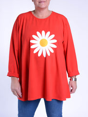 Cotton Swing Top Round Neck Long Sleeve - 20516 BIG DAISY, Tops & Shirts, Pure Plus Clothing, Lagenlook Clothing, Plus Size Fashion, Over 50 Fashion