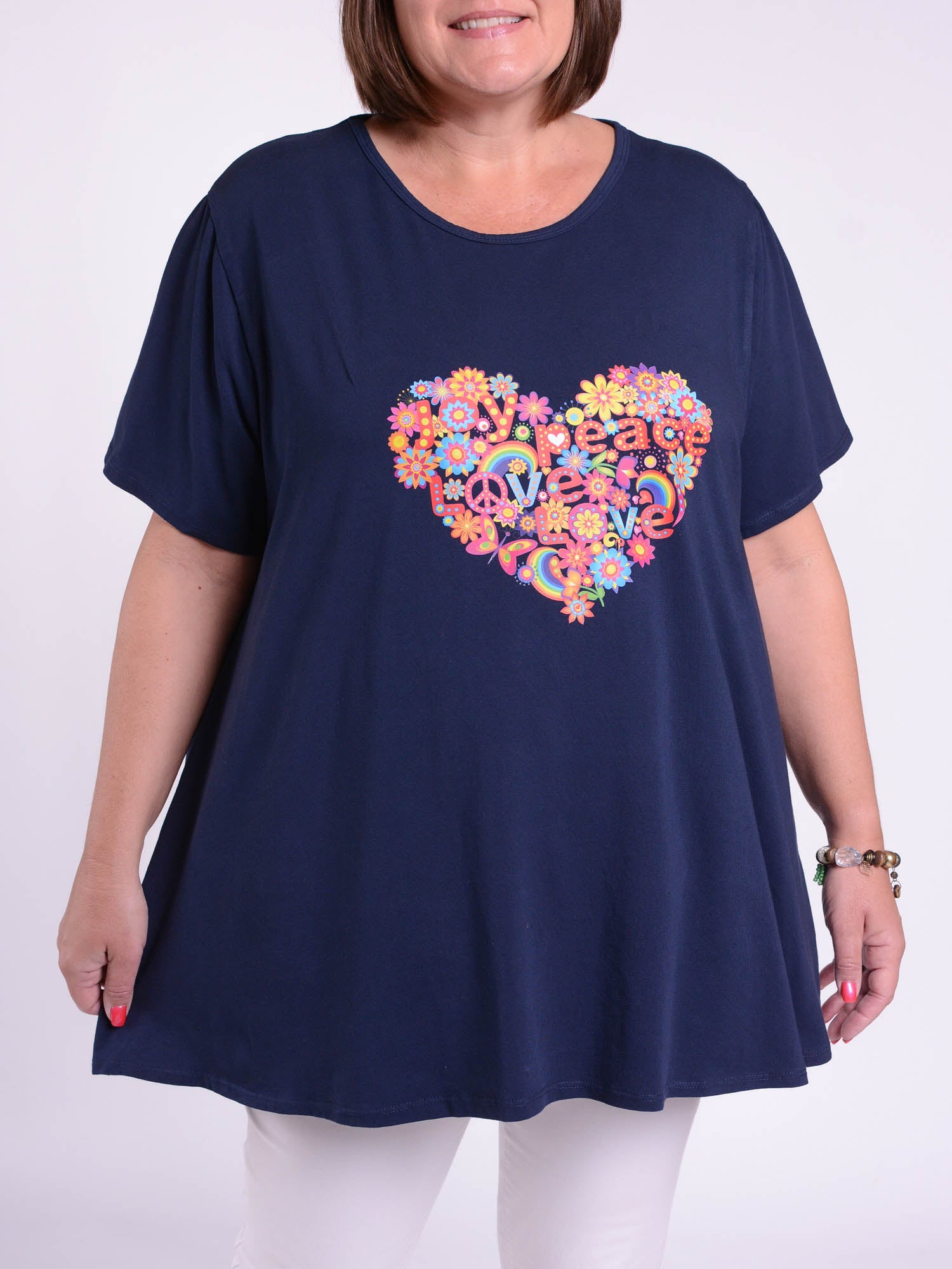 Basic Cotton Swing T Shirt - Round Neck 10516 PEACE AND LOVE, Tops & Shirts, Pure Plus Clothing, Lagenlook Clothing, Plus Size Fashion, Over 50 Fashion