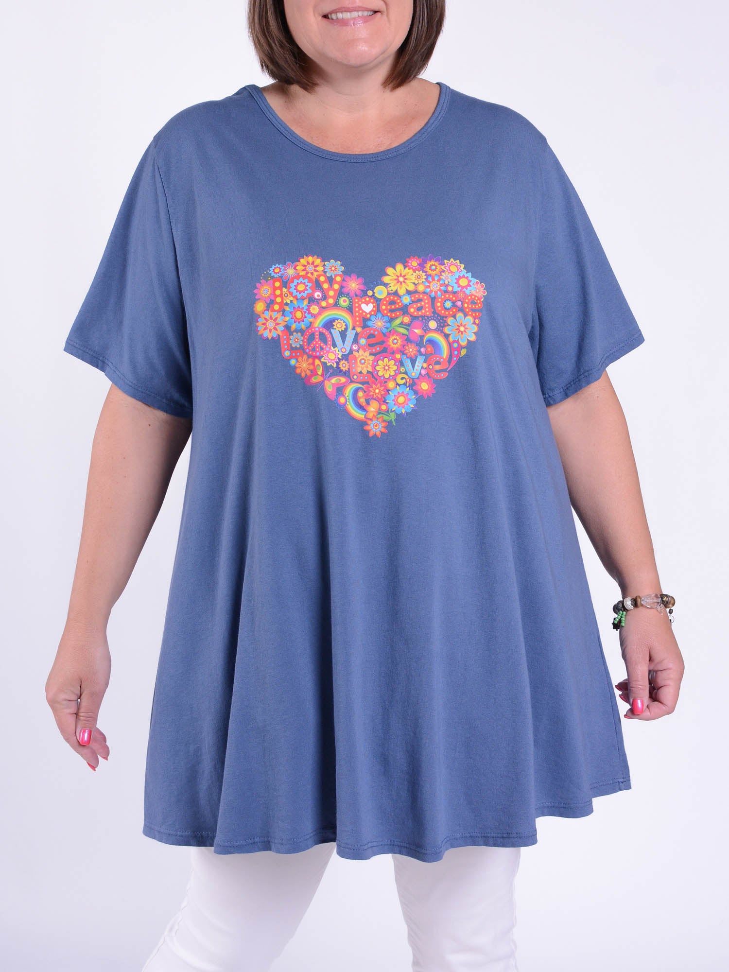 Basic Cotton Swing T Shirt - Round Neck 10516 PEACE AND LOVE, Tops & Shirts, Pure Plus Clothing, Lagenlook Clothing, Plus Size Fashion, Over 50 Fashion
