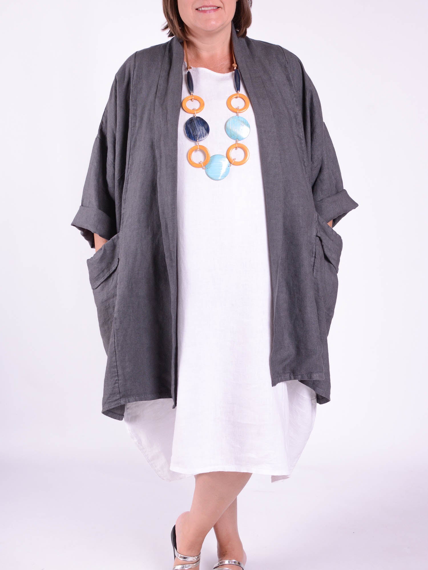 Lagenlook Open Linen Jacket - 10844, Coats & Jackets, Pure Plus Clothing, Lagenlook Clothing, Plus Size Fashion, Over 50 Fashion