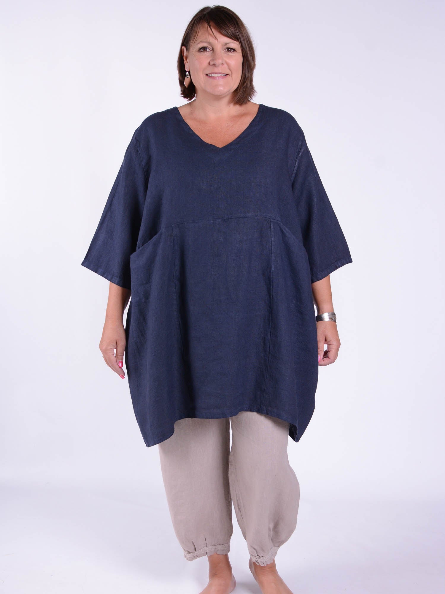Heavy Linen Quirky Tunic V Neck - 9479V, Tops & Shirts, Pure Plus Clothing, Lagenlook Clothing, Plus Size Fashion, Over 50 Fashion