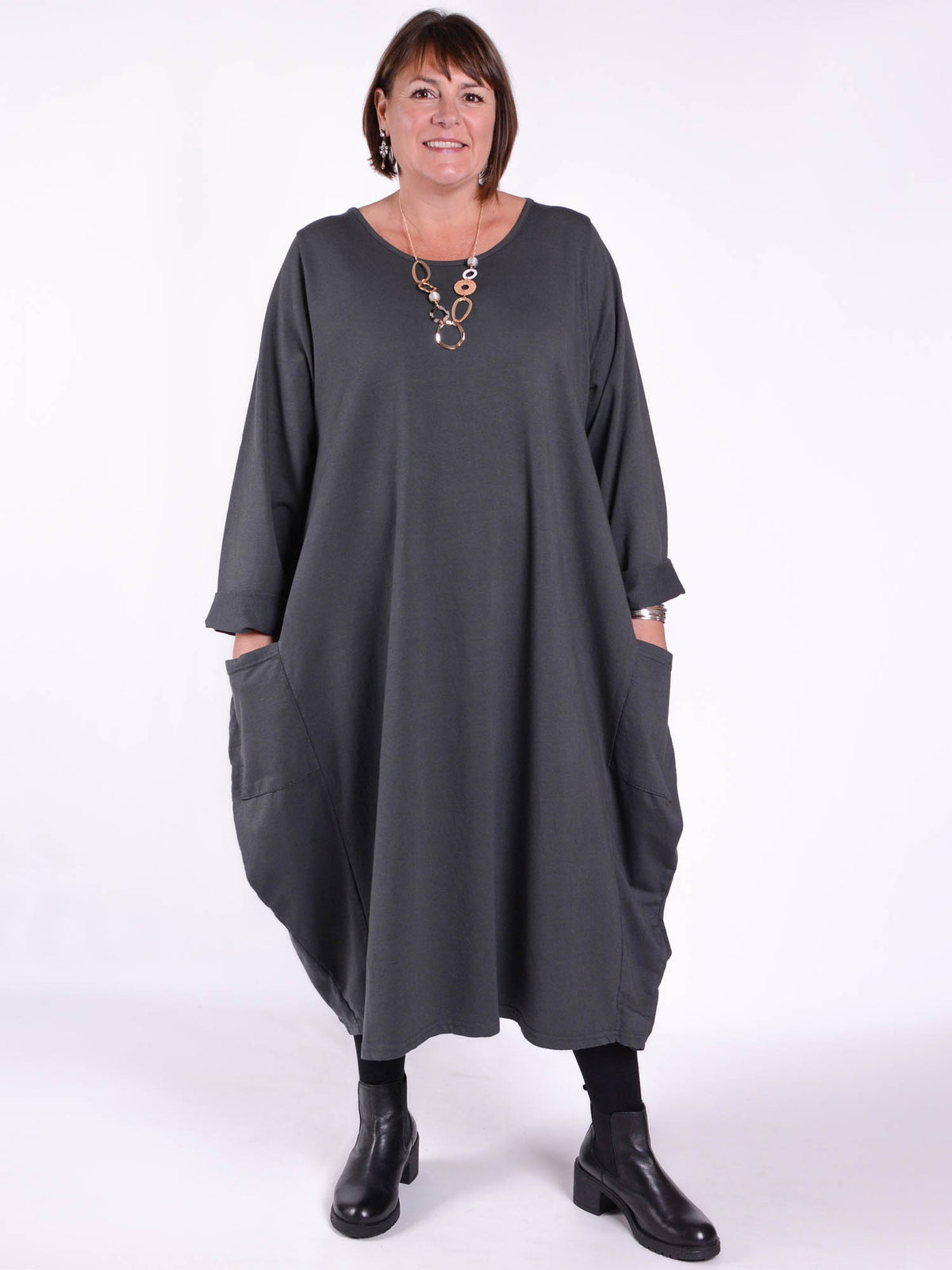 Lagenlook Long Dress with Pockets - 9215 Plain, Dresses, Pure Plus Clothing, Lagenlook Clothing, Plus Size Fashion, Over 50 Fashion