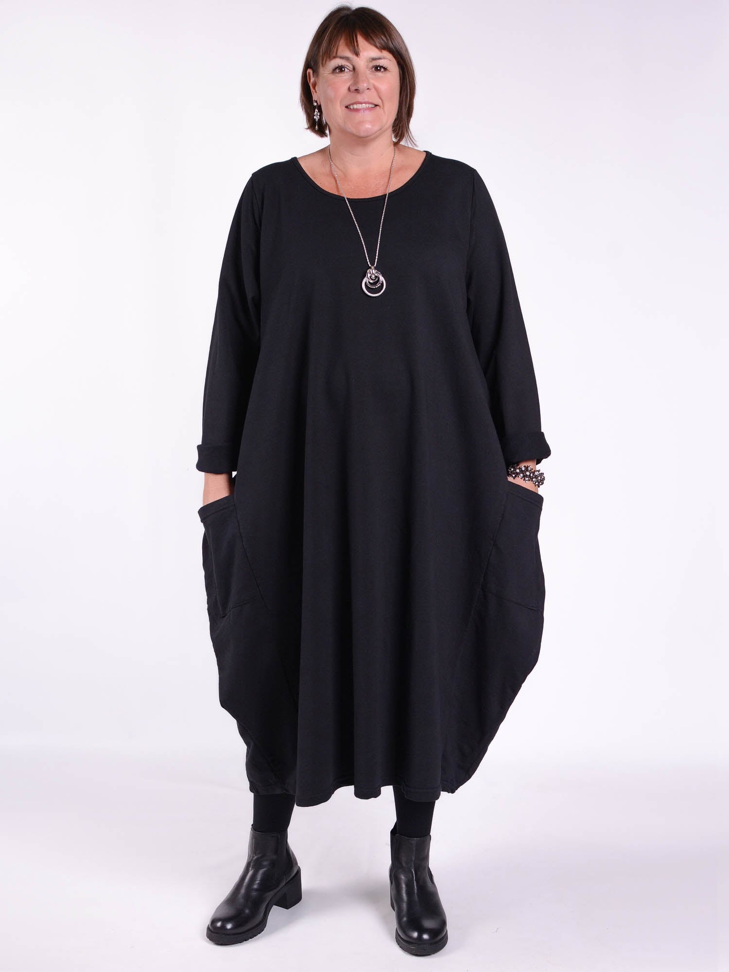 Lagenlook Long Dress with Pockets - 9215 Plain, Dresses, Pure Plus Clothing, Lagenlook Clothing, Plus Size Fashion, Over 50 Fashion