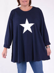 Long Sleeved Cotton  Swing Top - 20516 STAR, Tops & Shirts, Pure Plus Clothing, Lagenlook Clothing, Plus Size Fashion, Over 50 Fashion
