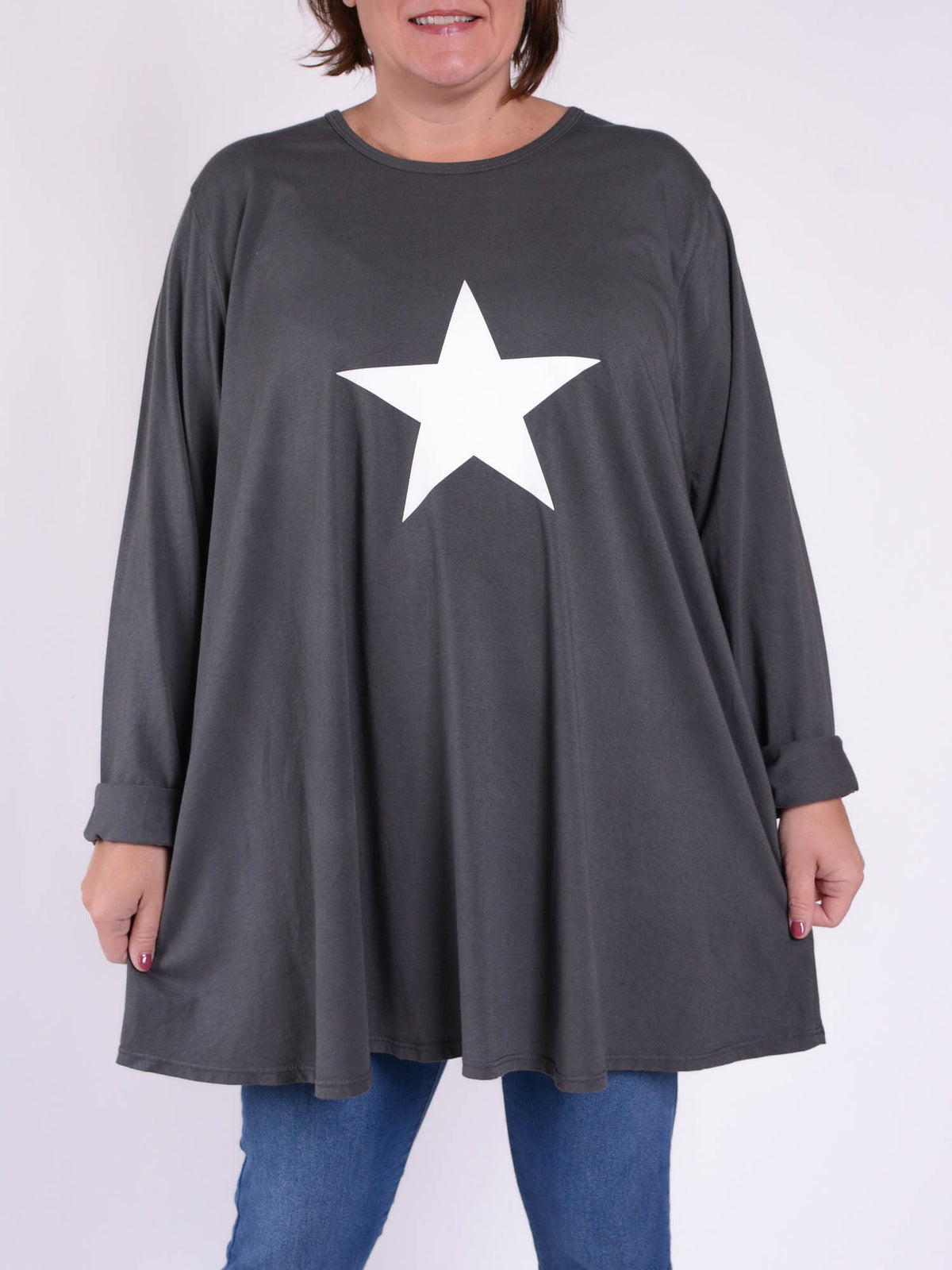 Long Sleeved Cotton  Swing Top - 20516 STAR, Tops & Shirts, Pure Plus Clothing, Lagenlook Clothing, Plus Size Fashion, Over 50 Fashion