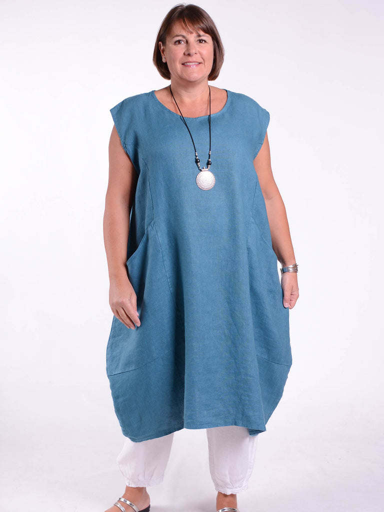 Lagenlook Plus Size Linen Cap Sleeve Dress with Deep Pockets - 9450 ...