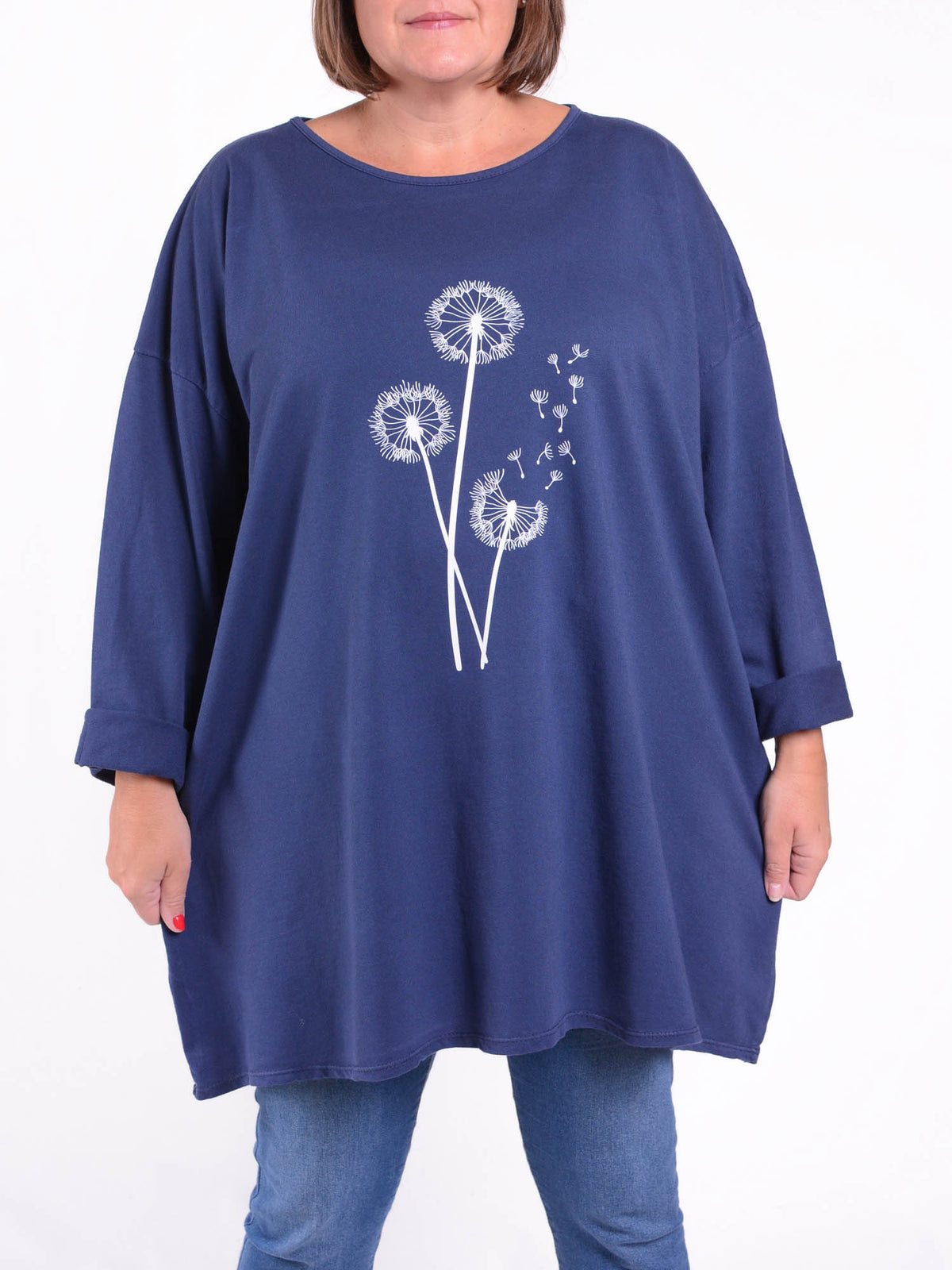 Oversized Sweathsirt - Dandelion Print - 9482, Tops & Shirts, Pure Plus Clothing, Lagenlook Clothing, Plus Size Fashion, Over 50 Fashion
