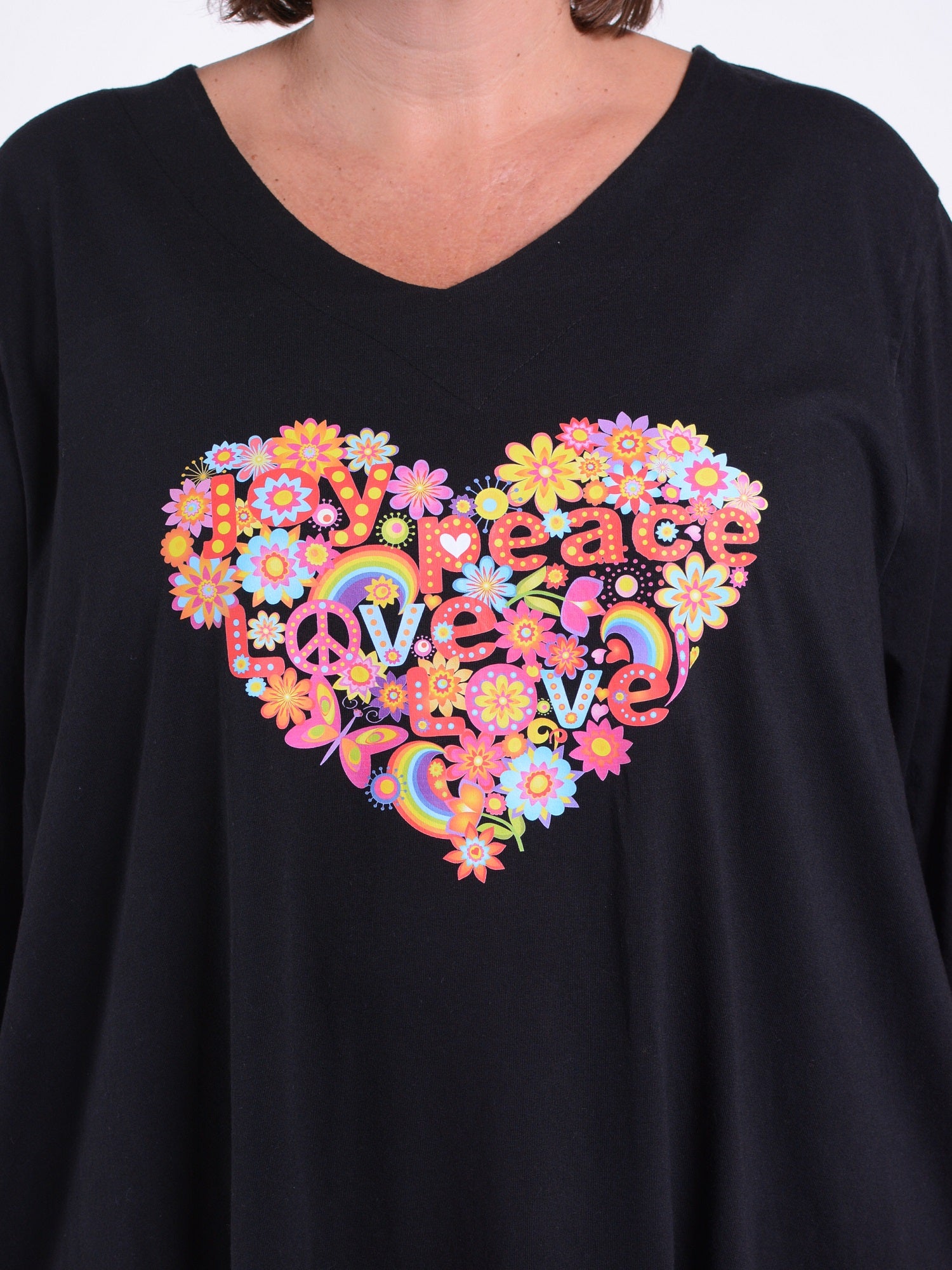 Cotton Swing Top  V Neck PEACE AND LOVE - 20520, Tops & Shirts, Pure Plus Clothing, Lagenlook Clothing, Plus Size Fashion, Over 50 Fashion
