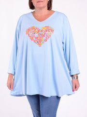 Cotton Swing Top  V Neck PEACE AND LOVE - 20520, Tops & Shirts, Pure Plus Clothing, Lagenlook Clothing, Plus Size Fashion, Over 50 Fashion
