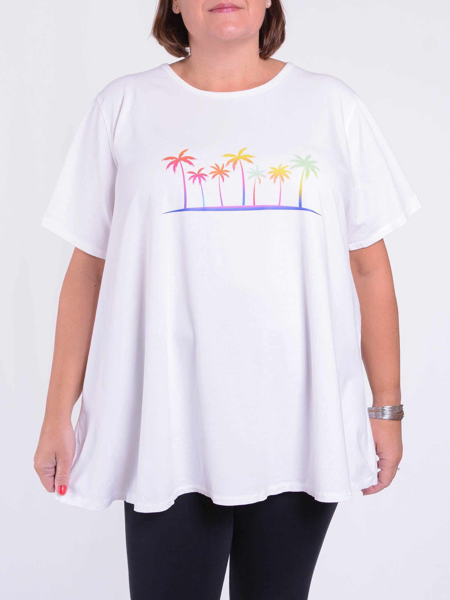 Basic Cotton Swing Tee Shirt - 10516 MULTICOLOUR PALM PRINT, Tops & Shirts, Pure Plus Clothing, Lagenlook Clothing, Plus Size Fashion, Over 50 Fashion