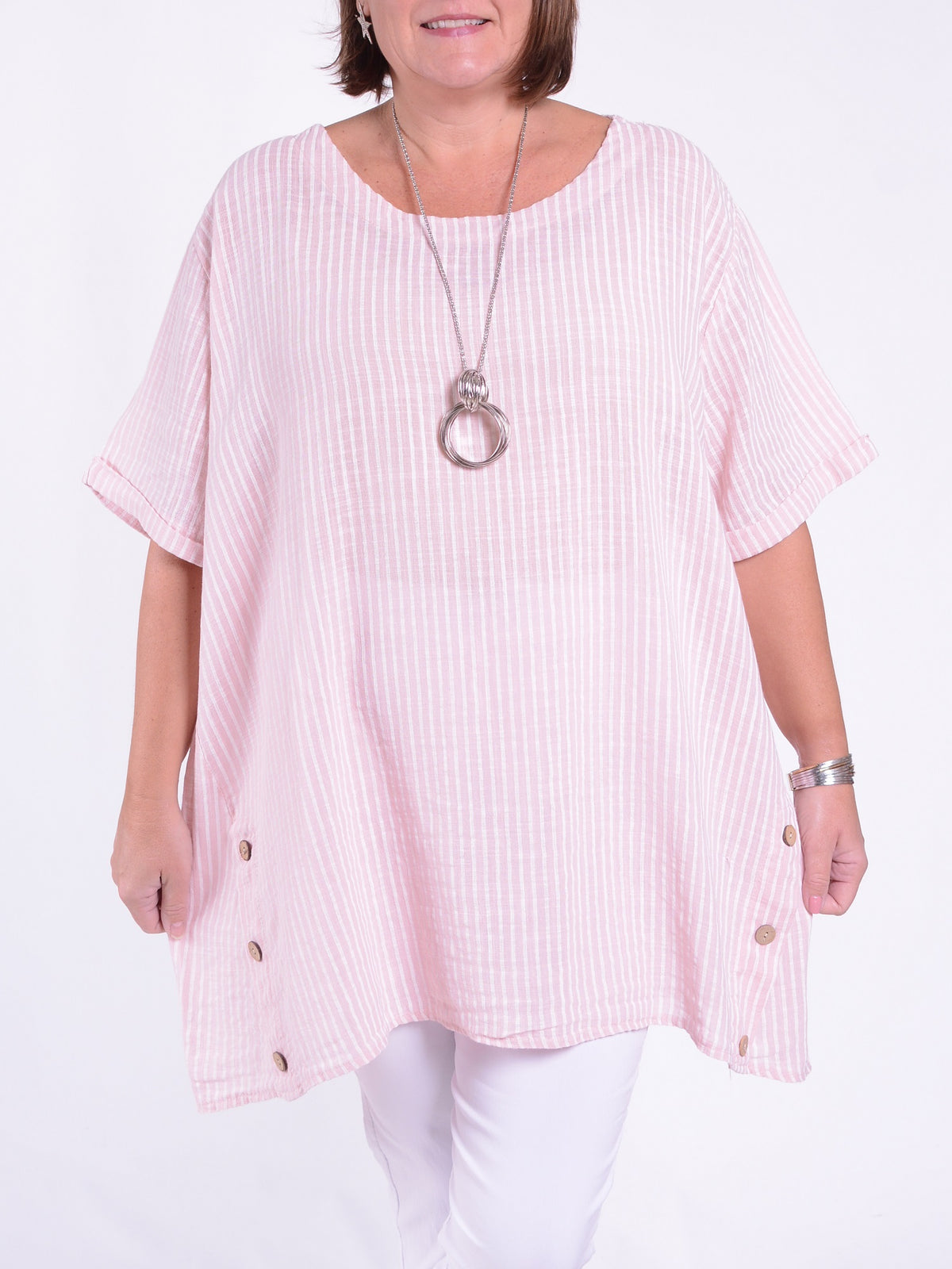 Lagenlook Stripe Cotton Button Tunic - 11684, , Pure Plus Clothing, Lagenlook Clothing, Plus Size Fashion, Over 50 Fashion