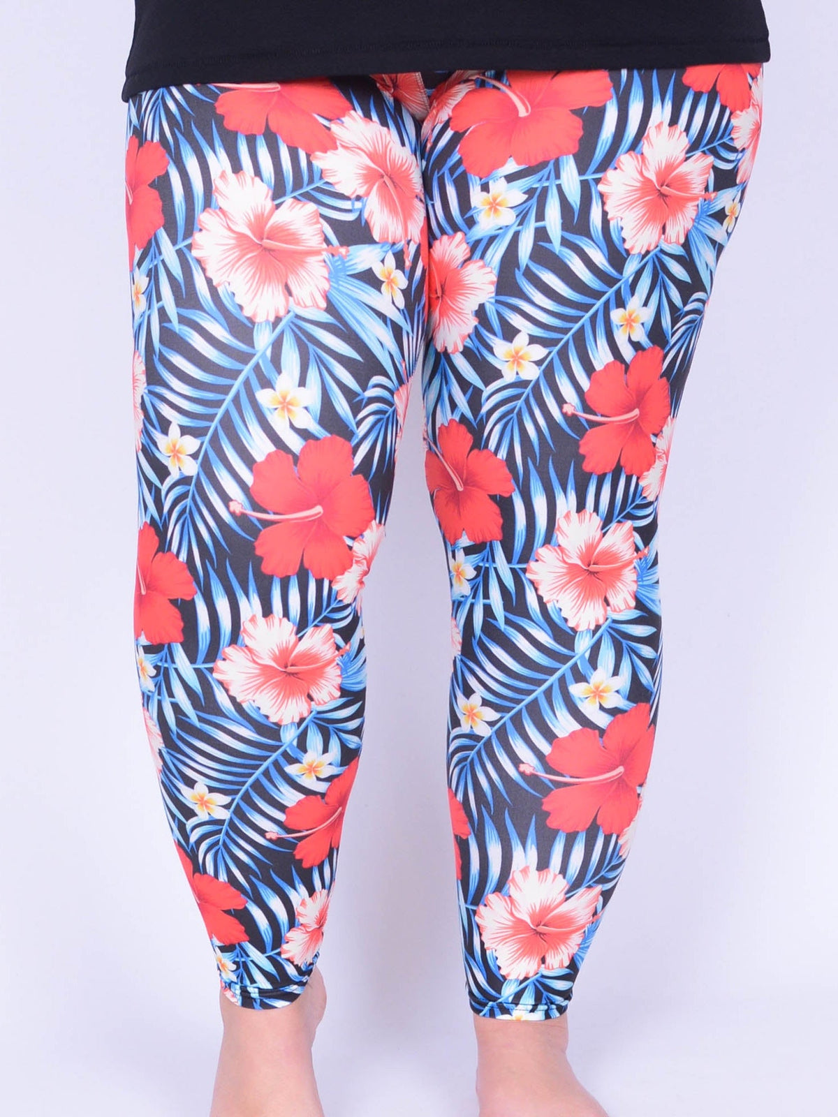 Leggings - Tropical Floral - L33, Trousers, Pure Plus Clothing, Lagenlook Clothing, Plus Size Fashion, Over 50 Fashion