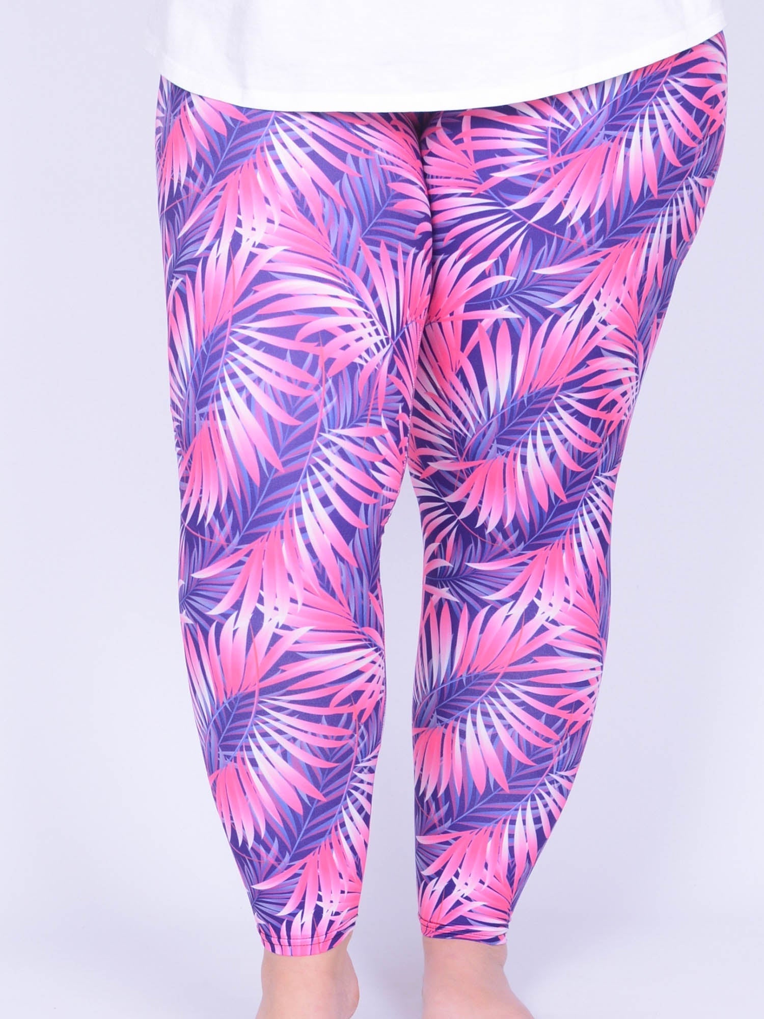Leggings - Tropical Leaves Pink - L3, Trousers, Pure Plus Clothing, Lagenlook Clothing, Plus Size Fashion, Over 50 Fashion