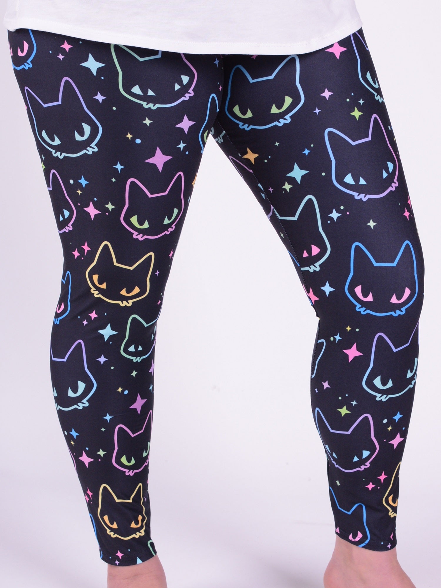 Leggings  - Neon Cats - L54, Trousers, Pure Plus Clothing, Lagenlook Clothing, Plus Size Fashion, Over 50 Fashion