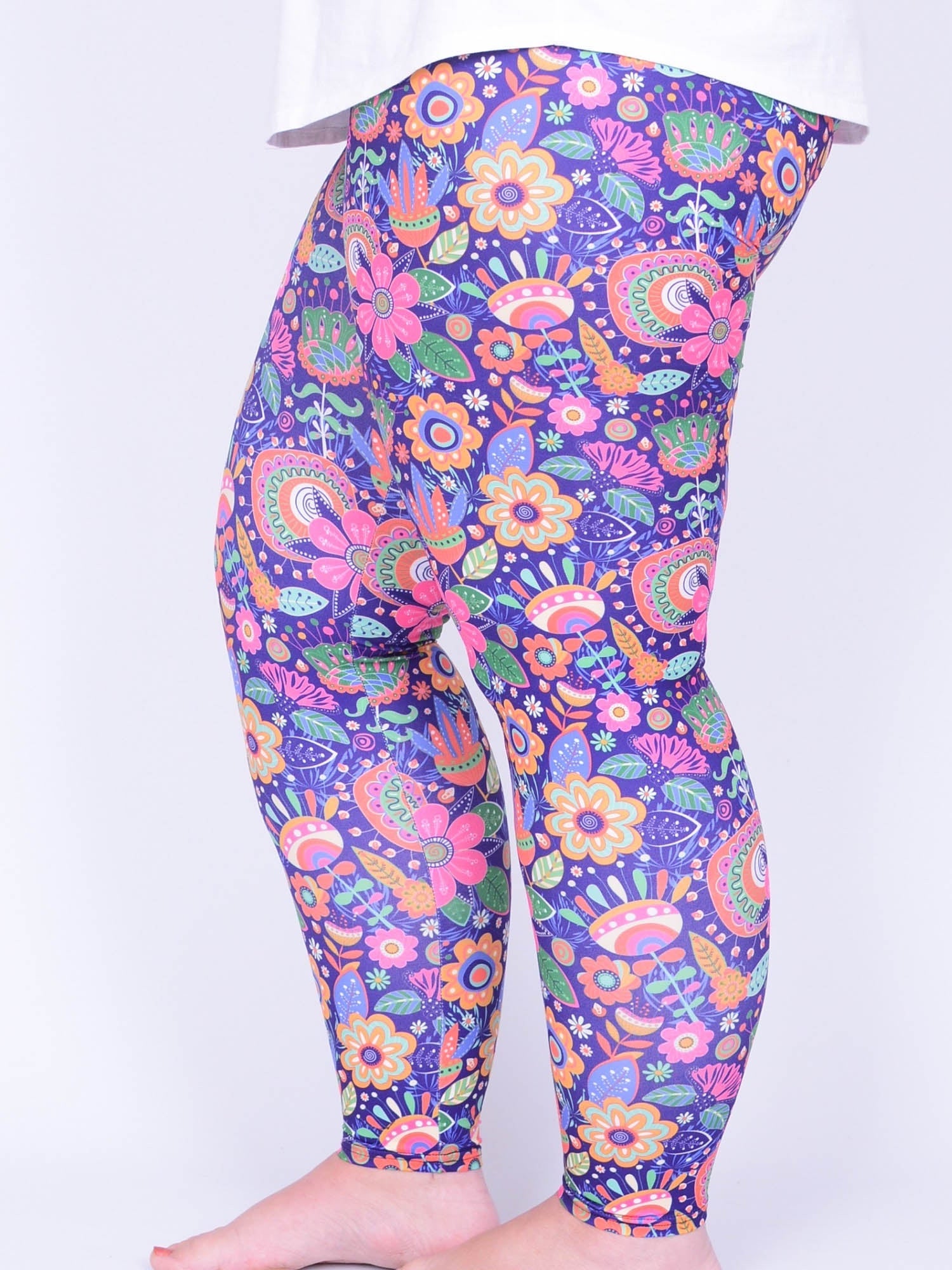 Leggings - Bright Floral - L9, Trousers, Pure Plus Clothing, Lagenlook Clothing, Plus Size Fashion, Over 50 Fashion