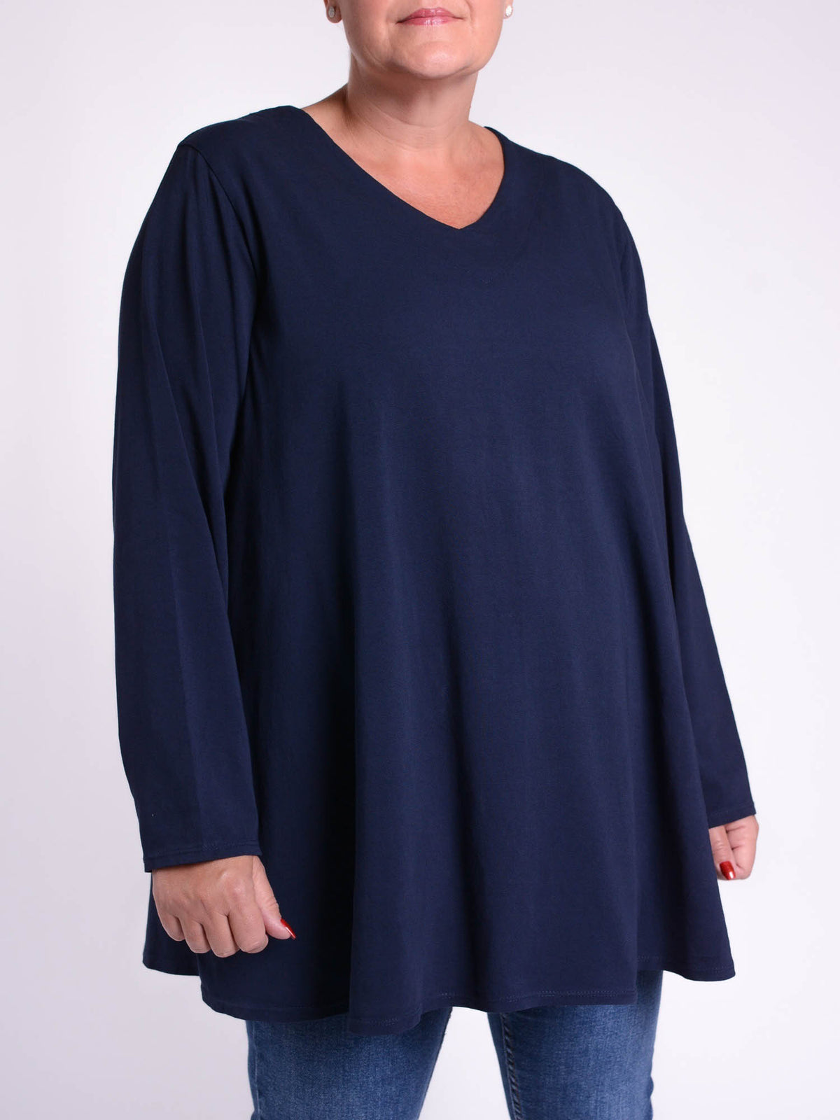 Cotton Swing Top - V Neck 20520 LONG SLEEVE, Tops & Shirts, Pure Plus Clothing, Lagenlook Clothing, Plus Size Fashion, Over 50 Fashion